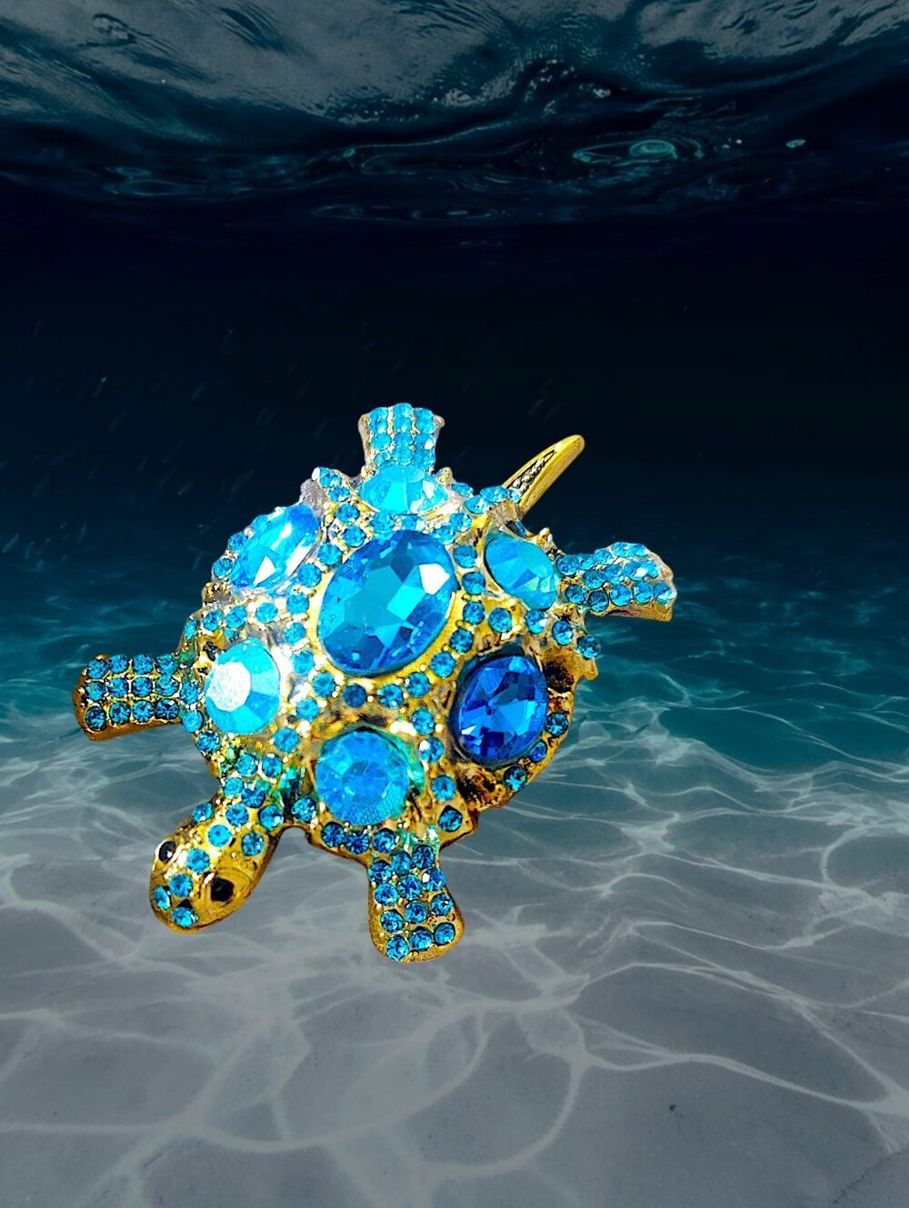 Blue Crystal Sea Turtle Brooch